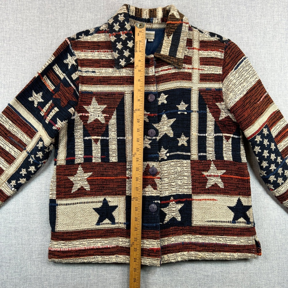Vintage Coldwater Creek Americana USA Tapestry Jacket Women S Stars Stripes - Picture 6 of 8